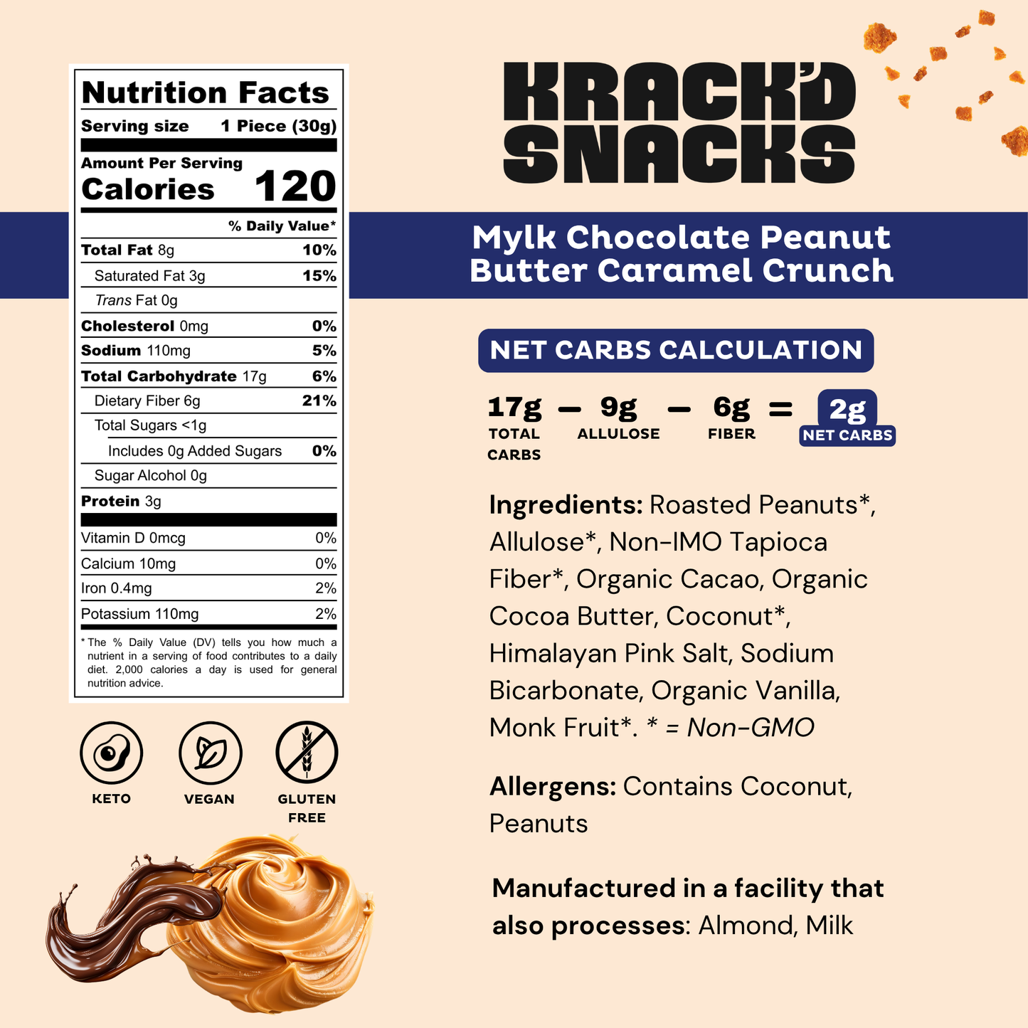 Milk Chocolate Peanut Butter Caramel Crunch, 2g Net Carbs