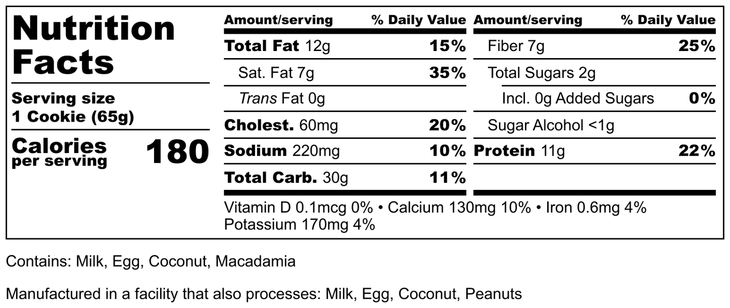 White Chocolate Macadamia Protein Cookies (Keto) (5 Cookies)